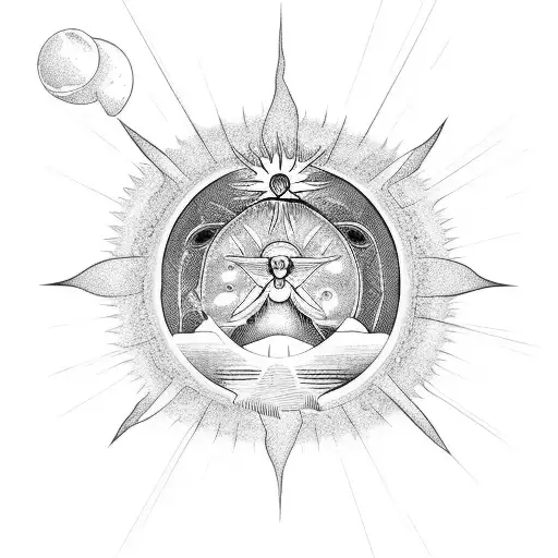 icarus falling with sun above and ocean below  tattoo design idea