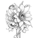 flower bouquet design representing my 5 children. use daffodil, cherry blossom, daisy, Lilly of the valley and narcissus tattoo design idea