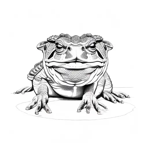 dog licking Australian cane toad tattoo design idea