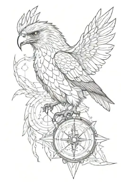 hawk head and compass tattoo design idea