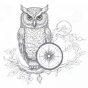 owl, red string of fate, tree of life, sun and moon tattoo design idea