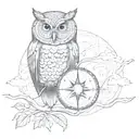 owl, red string of fate, tree of life, sun and moon tattoo design idea