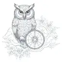 owl, red string of fate, tree of life, sun and moon tattoo design idea
