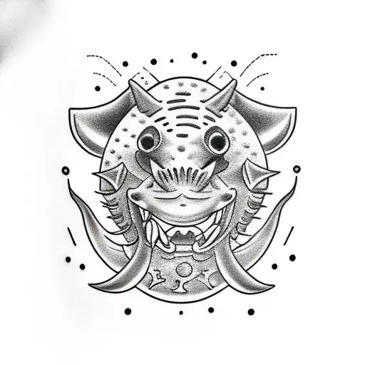 rinoceronte rodeado con un pez koi tattoo design idea