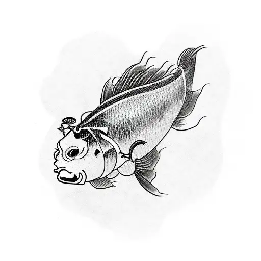 rinoceronte con pez koi tattoo design idea