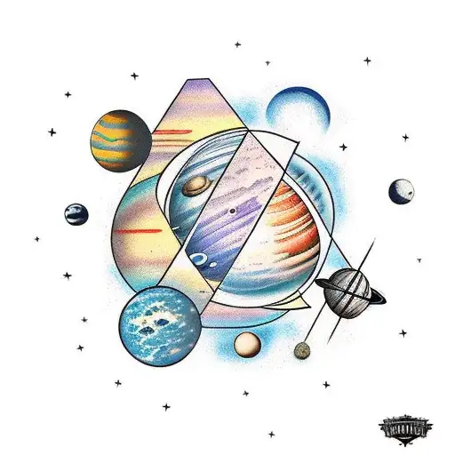 the planets in our solar system in a line with a hexagon background tattoo design idea
