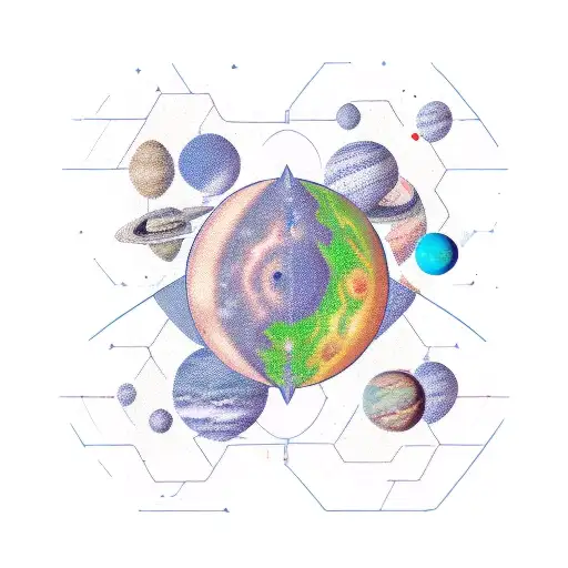 the planets in our solar system in a line with a hexagon background tattoo design idea