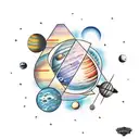 the planets in our solar system in a line with a hexagon background tattoo design idea