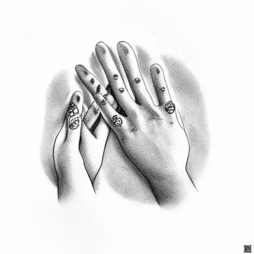 minimalist tatto of woman hand giving high five to dogs paws  tattoo design idea