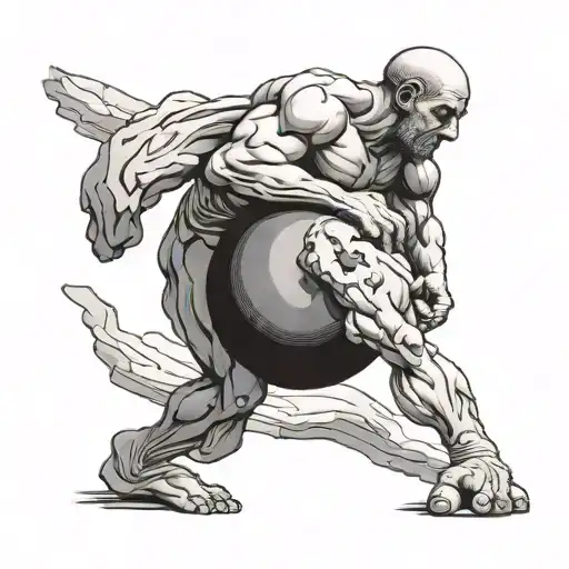 Sisyphus rolling a big stone upsards tattoo design idea