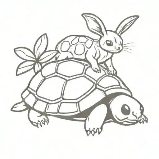 a  turtle with a ladybug and  a bunny   tattoo design idea