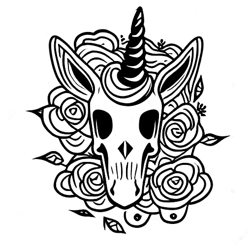unicorn skull with flowers  tattoo design idea