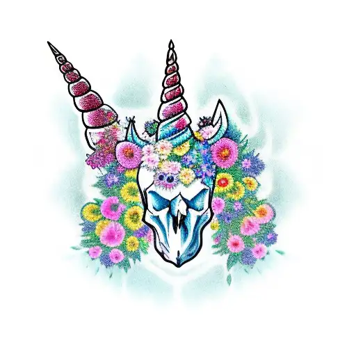 unicorn skull with flowers  tattoo design idea
