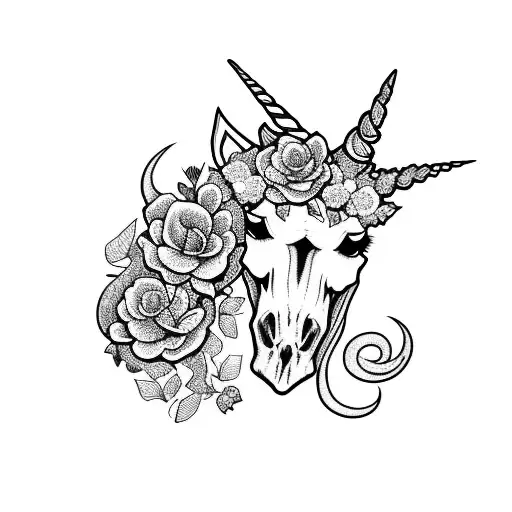 unicorn skull with flowers  tattoo design idea