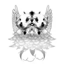  two kawaii dogs with angel wings, swirling clouds, flying, maltese tattoo design idea