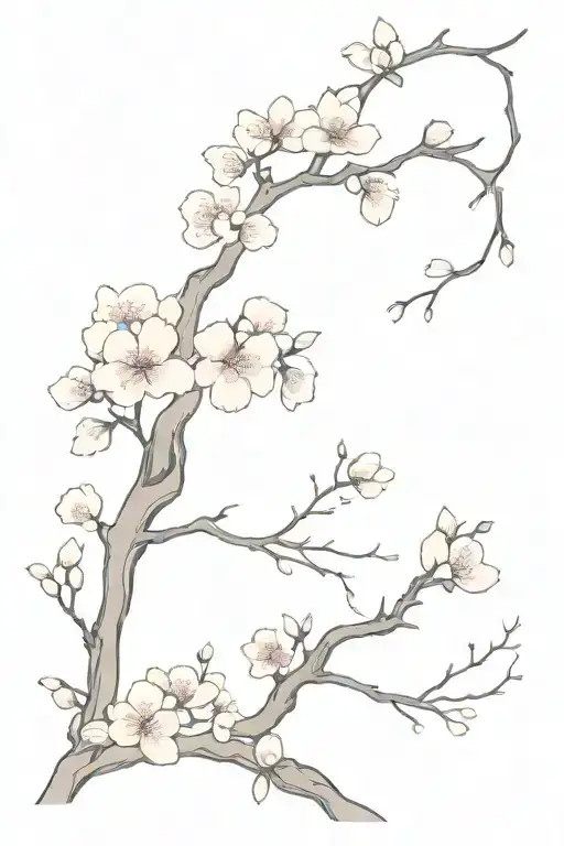 chinese garden with cherry blossoms falling tattoo design idea