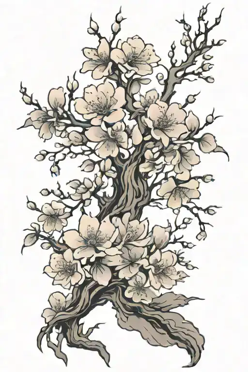 chinese cherry blossom garden on back piece tattoo design idea