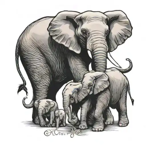 mom elephant & 3 babies all holding hands tattoo design idea