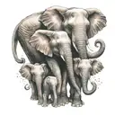 mom elephant & 3 babies all holding hands tattoo design idea