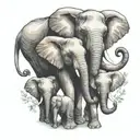 mom elephant & 3 babies all holding hands tattoo design idea