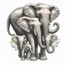 mom elephant & 3 babies all holding hands tattoo design idea