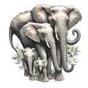 mom elephant & 3 babies all holding hands tattoo design idea