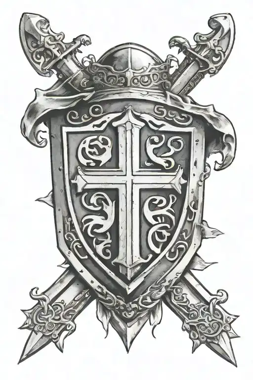 Knights templar shield with crossed swords going behind shield  tattoo design idea