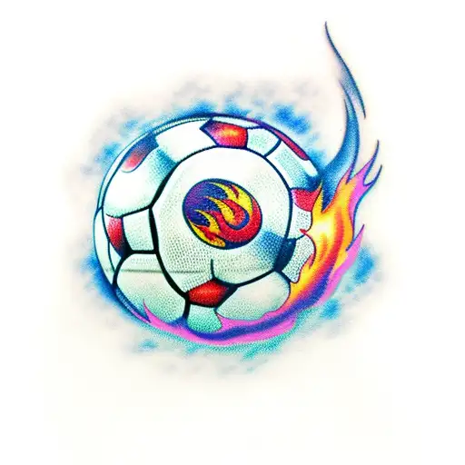soccer ball with flames tattoo design idea