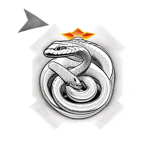 Snake with three babies on its back one looking forward through binoculars, the next cupping his ear the last shouting tattoo design idea