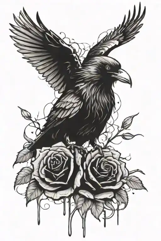 Design combines a crow flying over a wilted rose, with a broken heart, the dry eye can be in the background or as part of the heart tattoo design idea