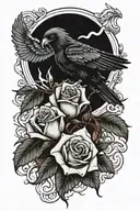One rose with a crow above it and below it a broken heart with an eye inside it or on the side and on the right an eagle tattoo design idea
