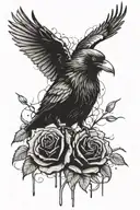 Design combines a crow flying over a wilted rose, with a broken heart, the dry eye can be in the background or as part of the heart tattoo design idea