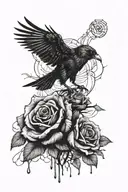 Design combines a crow flying over a wilted rose, with a broken heart, the dry eye can be in the background or as part of the heart tattoo design idea