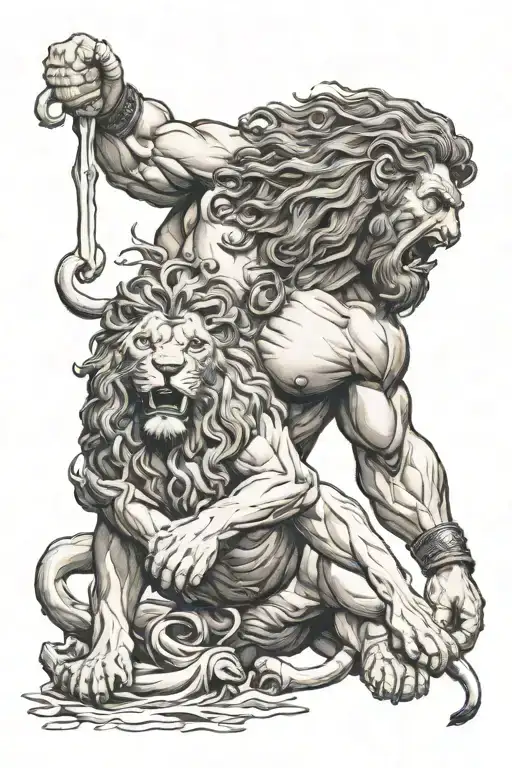 Hercules rips the lion's mouth tattoo design idea