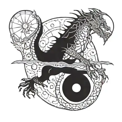 dragon wrapped around moon phases simple tattoo tattoo design idea