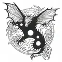 dragon wrapped around moon phases simple tattoo tattoo design idea