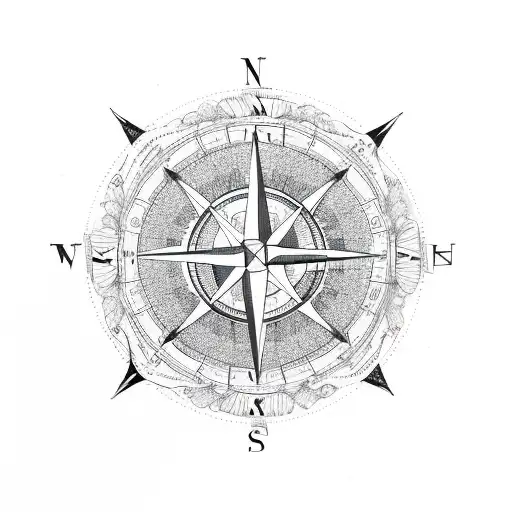 Compass with flowers, hour glass, light bulb, and the continents tattoo design idea