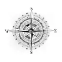 Compass with flowers, hour glass, light bulb, and the continents tattoo design idea