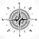 Compass with flowers, hour glass, light bulb, and the continents tattoo design idea
