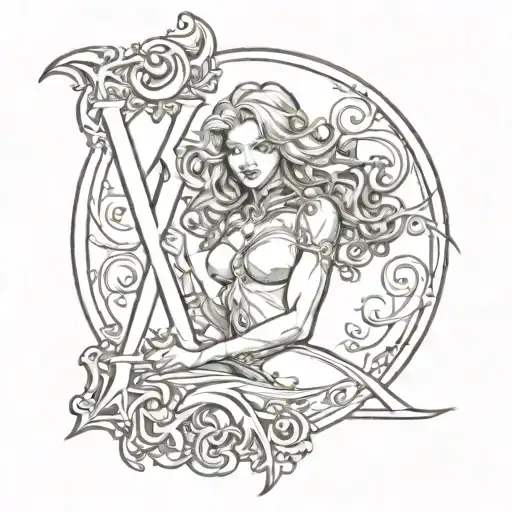 strong woman, daugthers names initial K K J Scott Campbell tattoo design idea