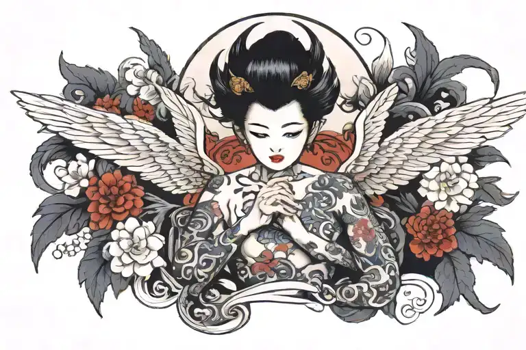 biblicaly accurate Angel looking tattoo design idea