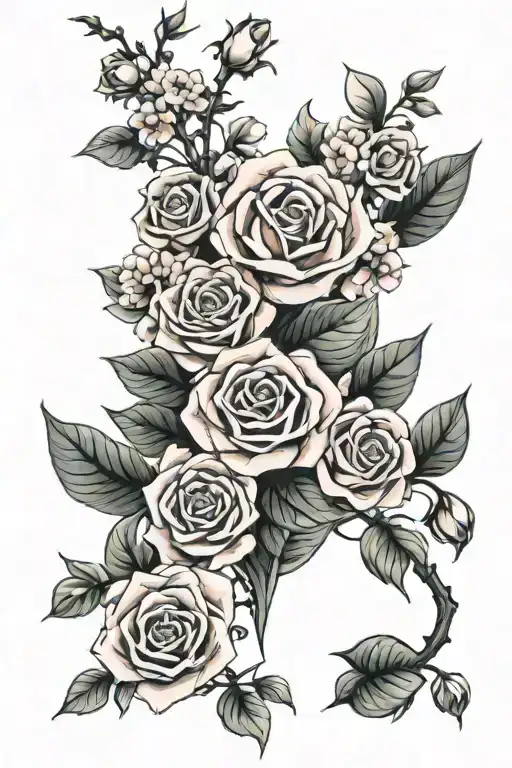 floral arrangement with a rose, sakura flowers, and zelda's flower of silence tattoo design idea