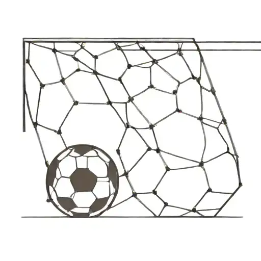 A minimalist design of a soccer goal with a ball flying into the net, symbolizing victory and achievement tattoo design idea