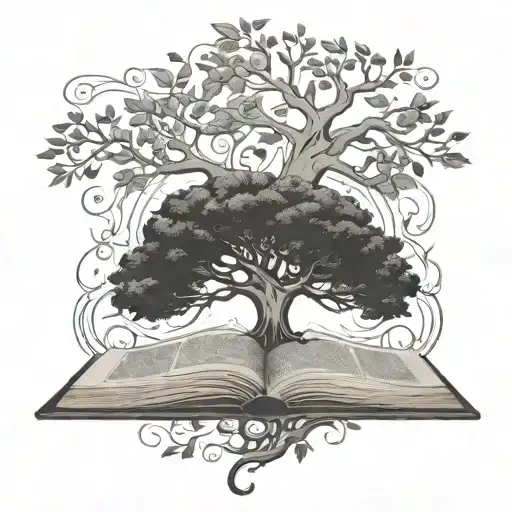 tree of life and book open tattoo design idea