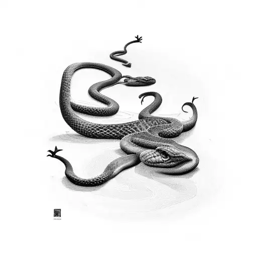 A skater performing a trick with a snake slithering alongside tattoo design idea