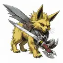 Jolteon holding ganondorf's sword in his mouth like Zacian style tattoo design idea