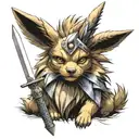 Jolteon holding ganondorf's sword in his mouth like Zacian style tattoo design idea