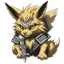 Jolteon holding ganondorf's sword in his mouth like Zacian style tattoo design idea