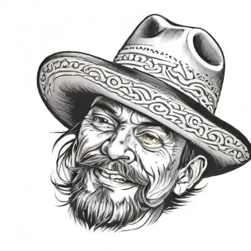 A realistic portrait of Ricky wearing a fiambrero hat, capturing the essence of your favorite things tattoo design idea