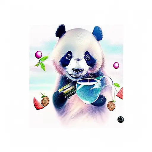 panda with wine glasss tattoo design idea
